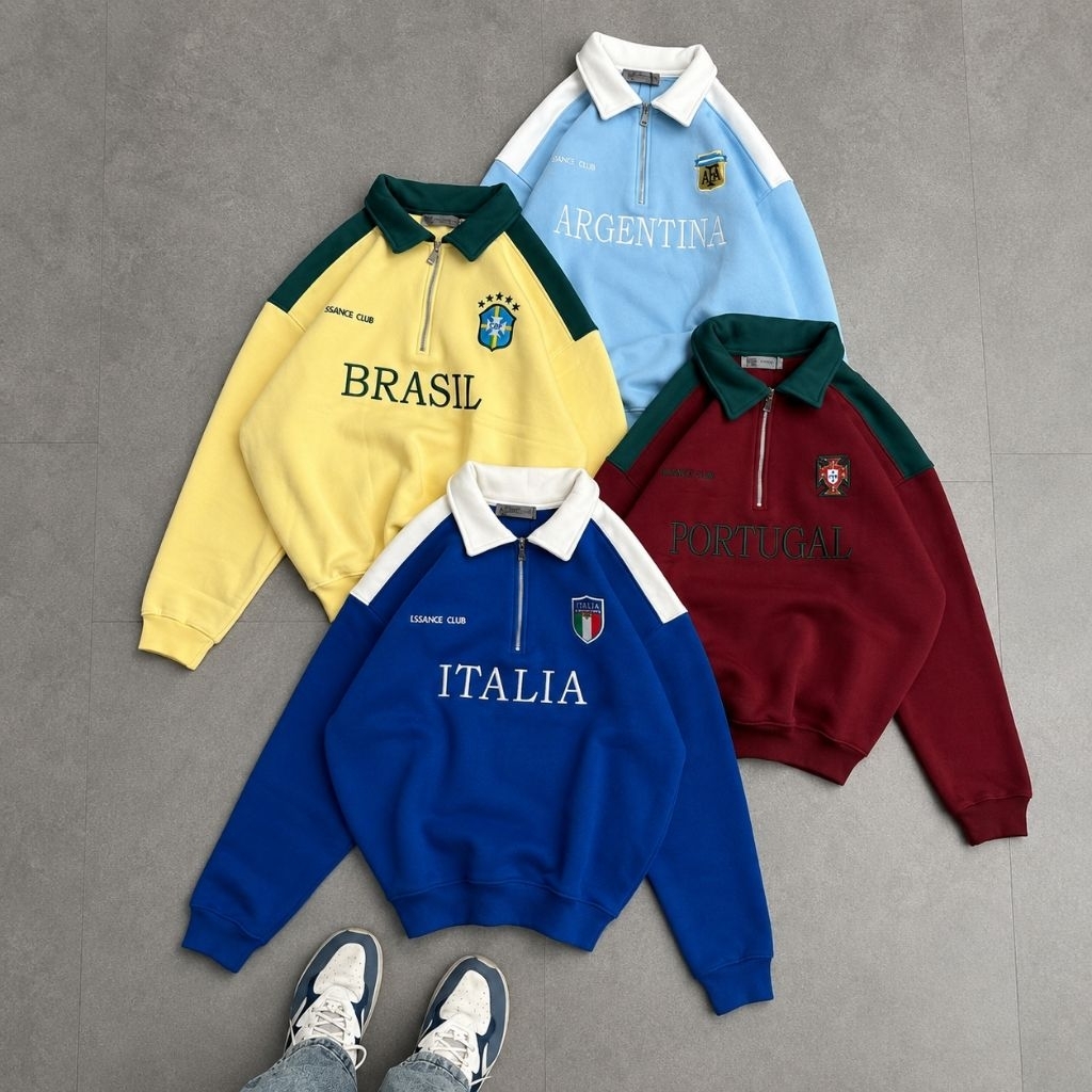 Jaketin Aja ( S - XXXXXL 6XL ) Sweater Half Zip PORTUGAL ARGENTINA BRASIL FRANCE ITALIA Big Size Jum