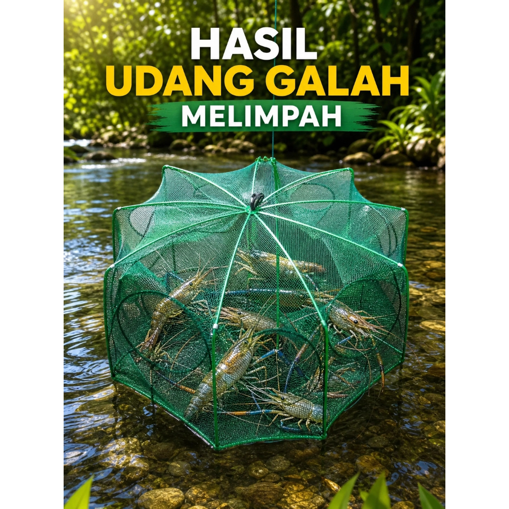 Cod Bubu Lipat Resleting 8 Lubang Jaring Ikan Udang Bubu Payung / Bubu Ikan