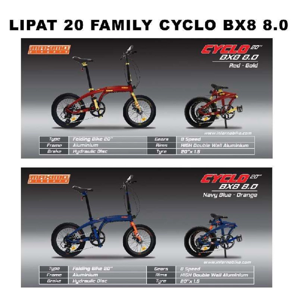 Sepeda Lipat Folding 20 Inch Maximo Piegare Cyclo BX-8 8.0 // BX-8 3.0 // Sponge Bob 8.0