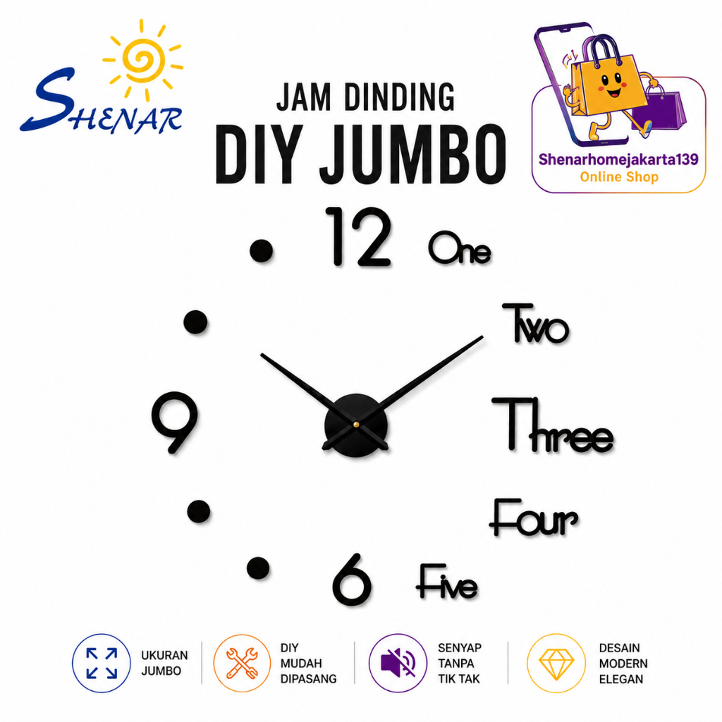 Jam Dinding Besar Jam Dinding Aesthetic Jam Dinding Digital Ukuran Diameter 80-130 CM