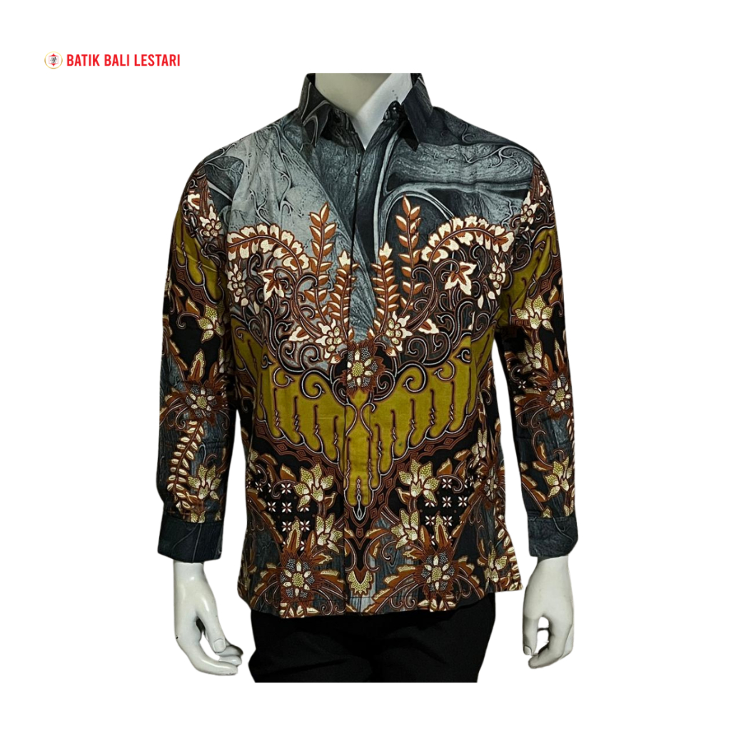 Batik Bali Lestari Kemeja Pria Digital Katun Abu ( DGL35 )