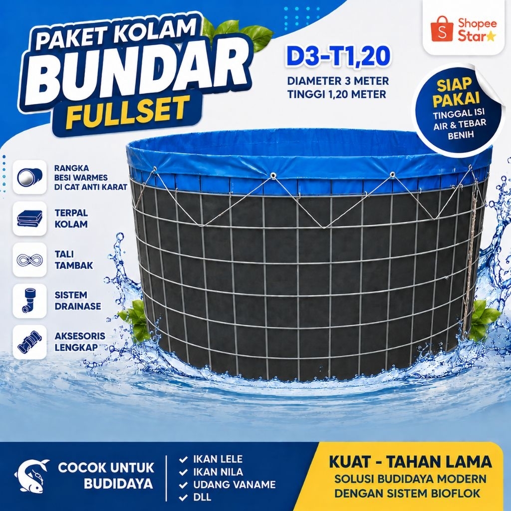 Kolam Terpal Bulat Fullset D3-T1.20