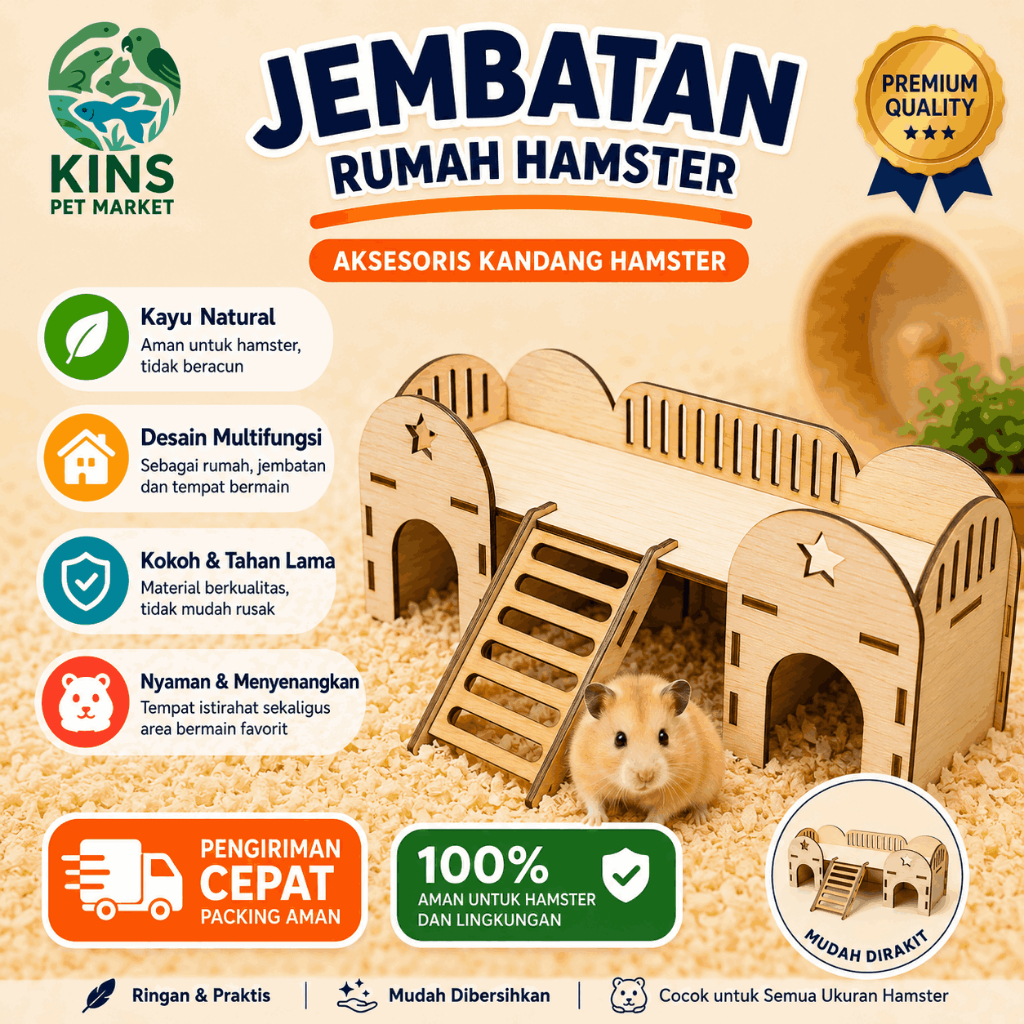 Aksesoris Jembatan Rumah Hamster Kayu 2 sisi + tangga Instant