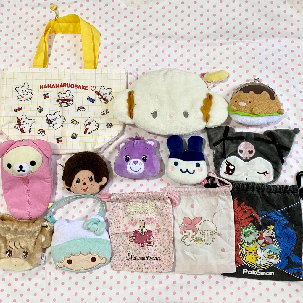(baca desc) Pouch tas dompet serut Sanrio San-X cogimyun sumikko korilakkuma monchhichi moncici marr