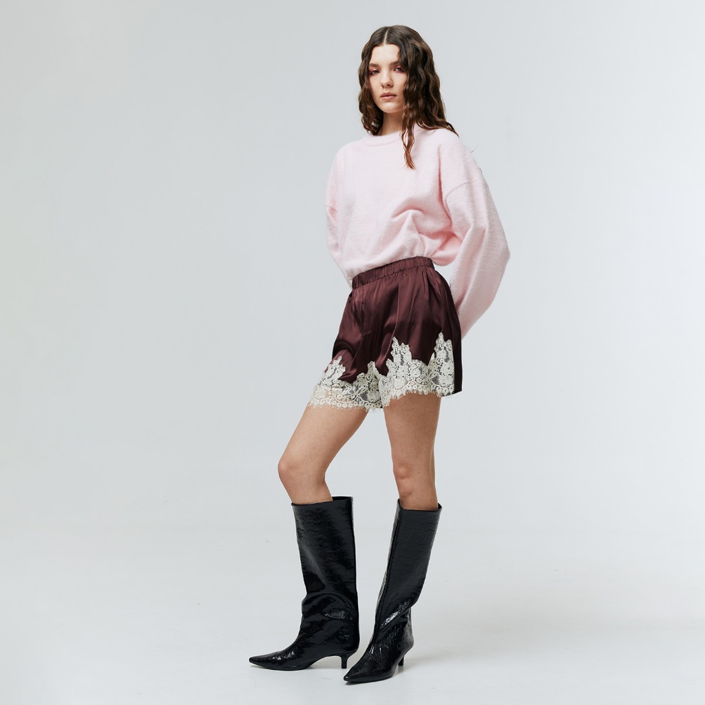 ATSTHELABEL ROSALIE PLUM LACE SATIN SHORTS