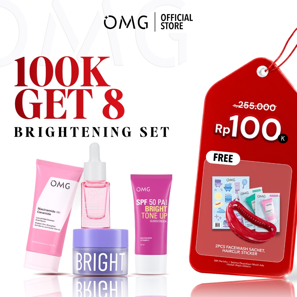 [100K GET 8] OMG Oh My Glam Paket Skincare - Moisturizer, Sunscreen, Toner, Serum - Mencerahkan & Me