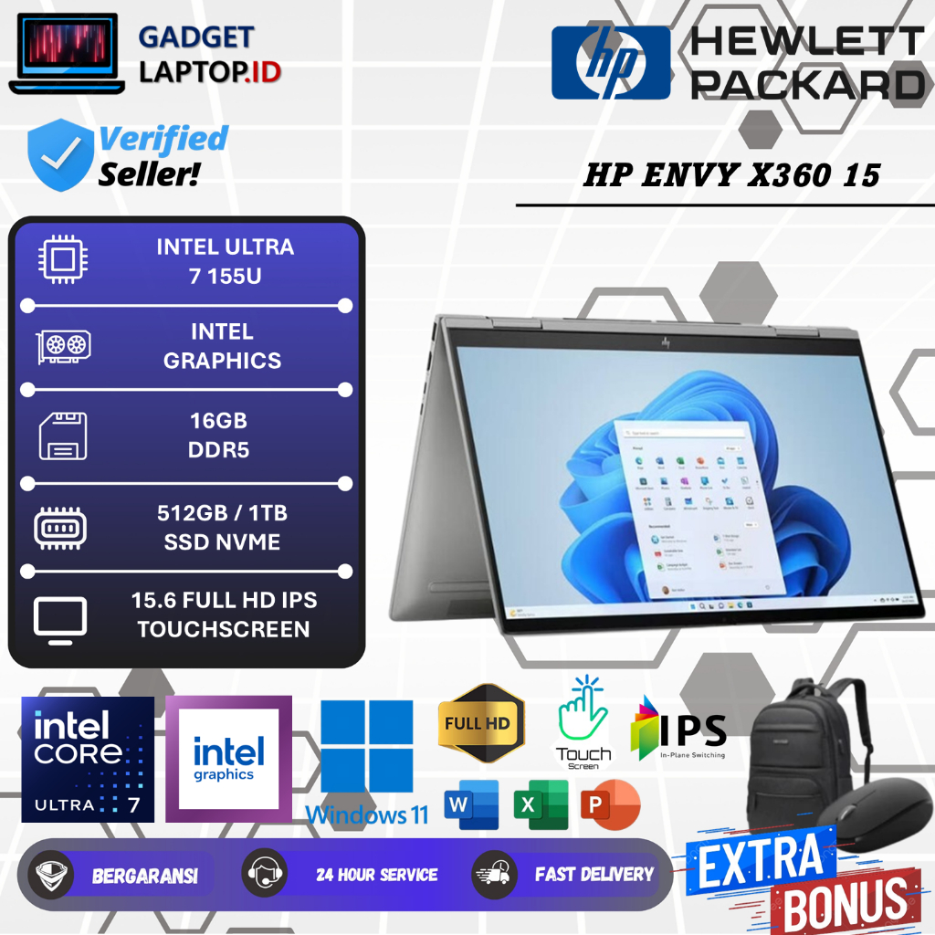 Laptop Hp Envy x360 15 Intel Ultra 7 155U 16GB DDR5 512GB Full HD IPS Touchscreen Windows 11 Home