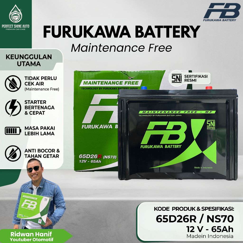 Furukawa Battery / FB Aki Mobil NS70 / 65D26R 65Ah Aki Kering