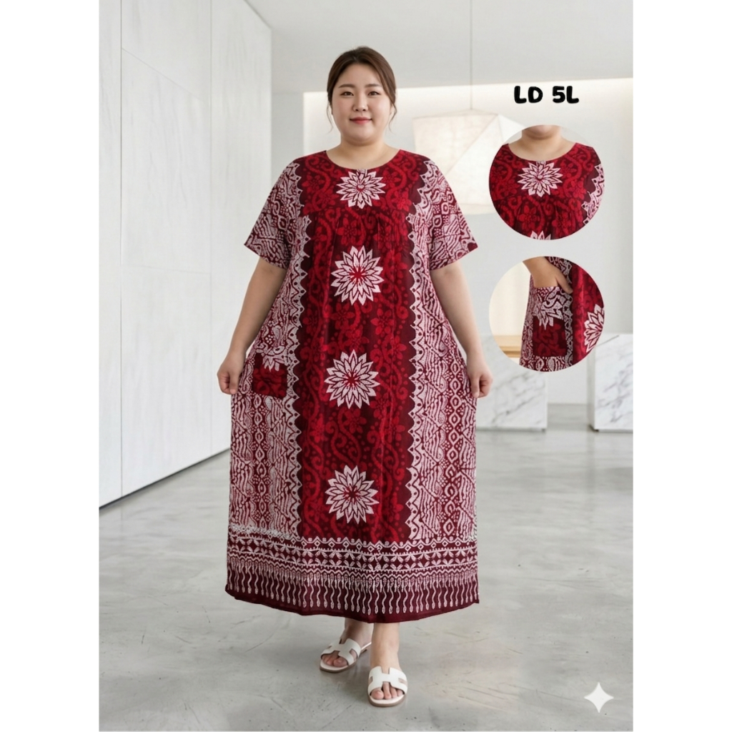Daster Longdress Lentera Batik Super Jumbo 5L Busui Kancing Depan Motif Koran Kembang Semprot Rayon 