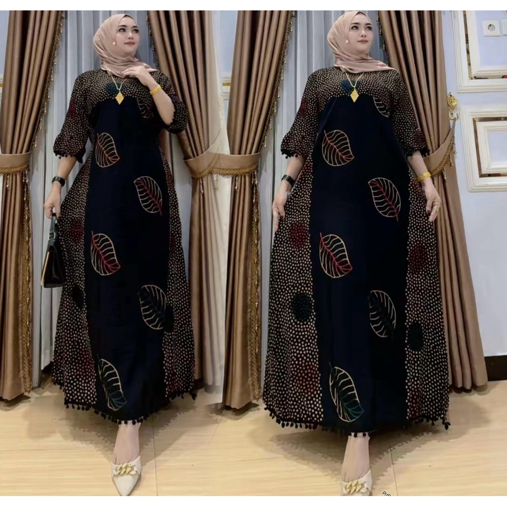 Daster Pompom Lengan Panjang rayon Twil Ld 110 Pb 137