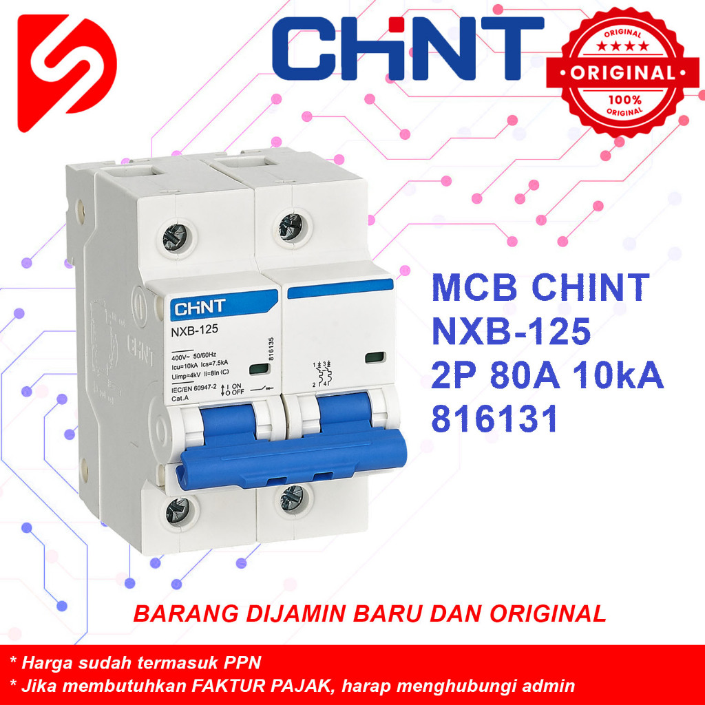 MCB CHINT NXB-125 2P 80A 10kA Original