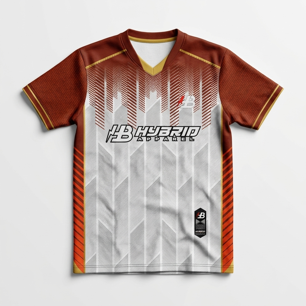 Setelan Jersey Sport Hybrid Apparel Coklat Bata Putih Abstract Arrow Panel Pattern Atasan Kaos Gym R