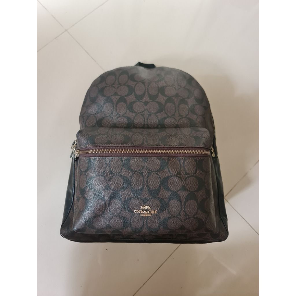 218. Ransel Unisex Coach Charlie Signature Brown Black Seri : F38301 Mantan / Bekas / Second Size : 