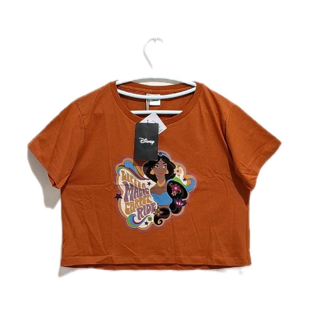 Colorbox Crop Top Kaos Wanita Disney Princess Jasmine Size L 100% Cotton warna coklat