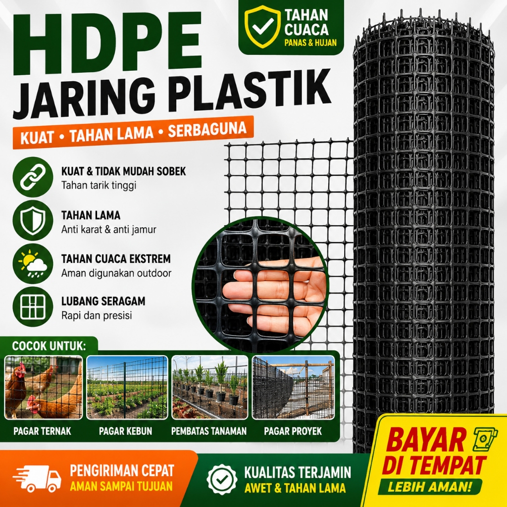 Pagar Plastik Tebal Penutup Geogrid Pelindung Kebun Sayur atau Kebun Peternakan, Bahan HDPE, Tinggi 