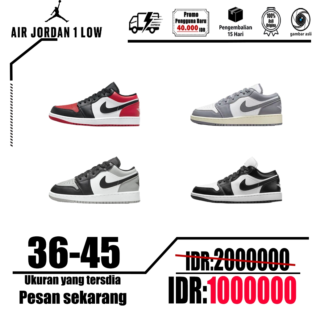 Sepatu [Alr - Jordan - 1] Low Unisex Pria Wanita 100% Original BNIB Sepatu Sneakers Low Top Kulit Pr