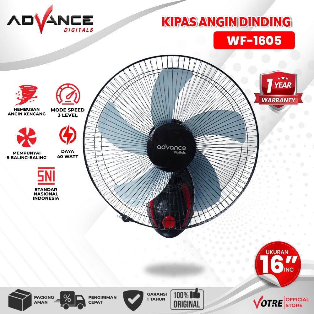ADVANCE - Kipas Angin Dinding 5 Baling-Baling Stainless 18 Inch 80 Watt (WF-1835) Kipas Angin WF-16,