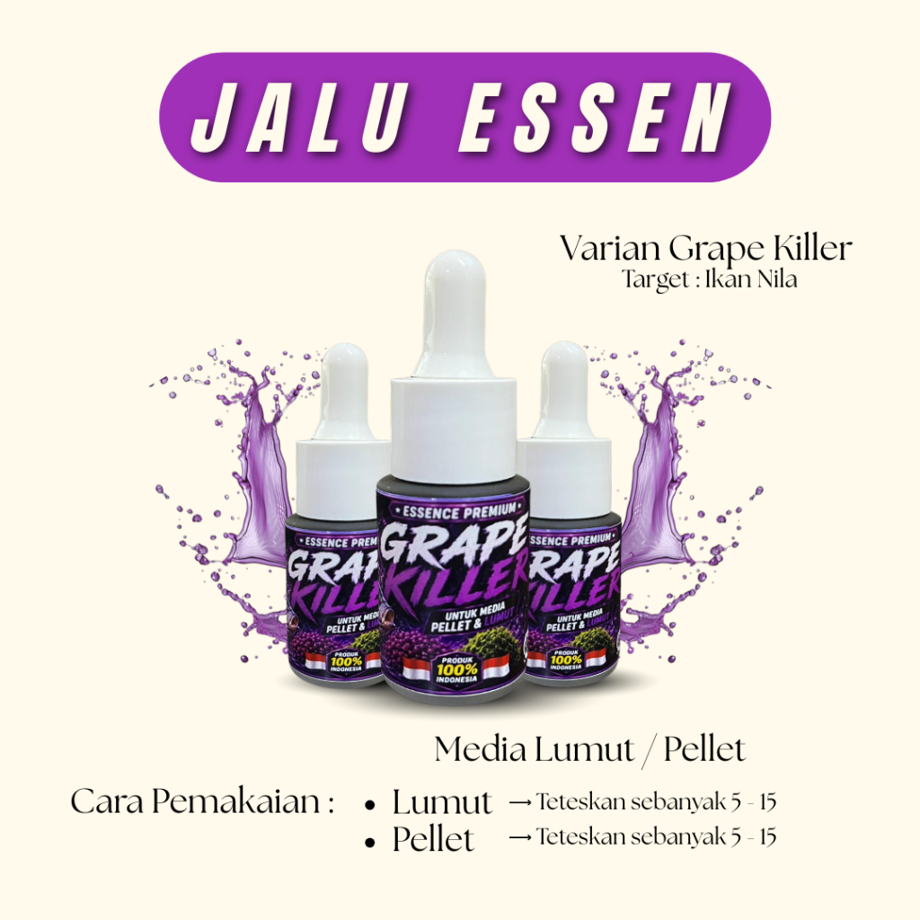 Essen Grape Killer Spesial Ikan Nila | Racikan Ampuh Mancing Galatama dan Harian | per botol isi 15m