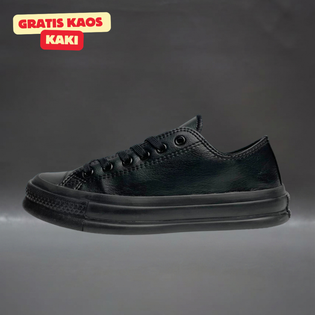 Sepatu Converse Chuck Taylor All Star Kulit PFC All Black Low Premium Original 100% BNIB