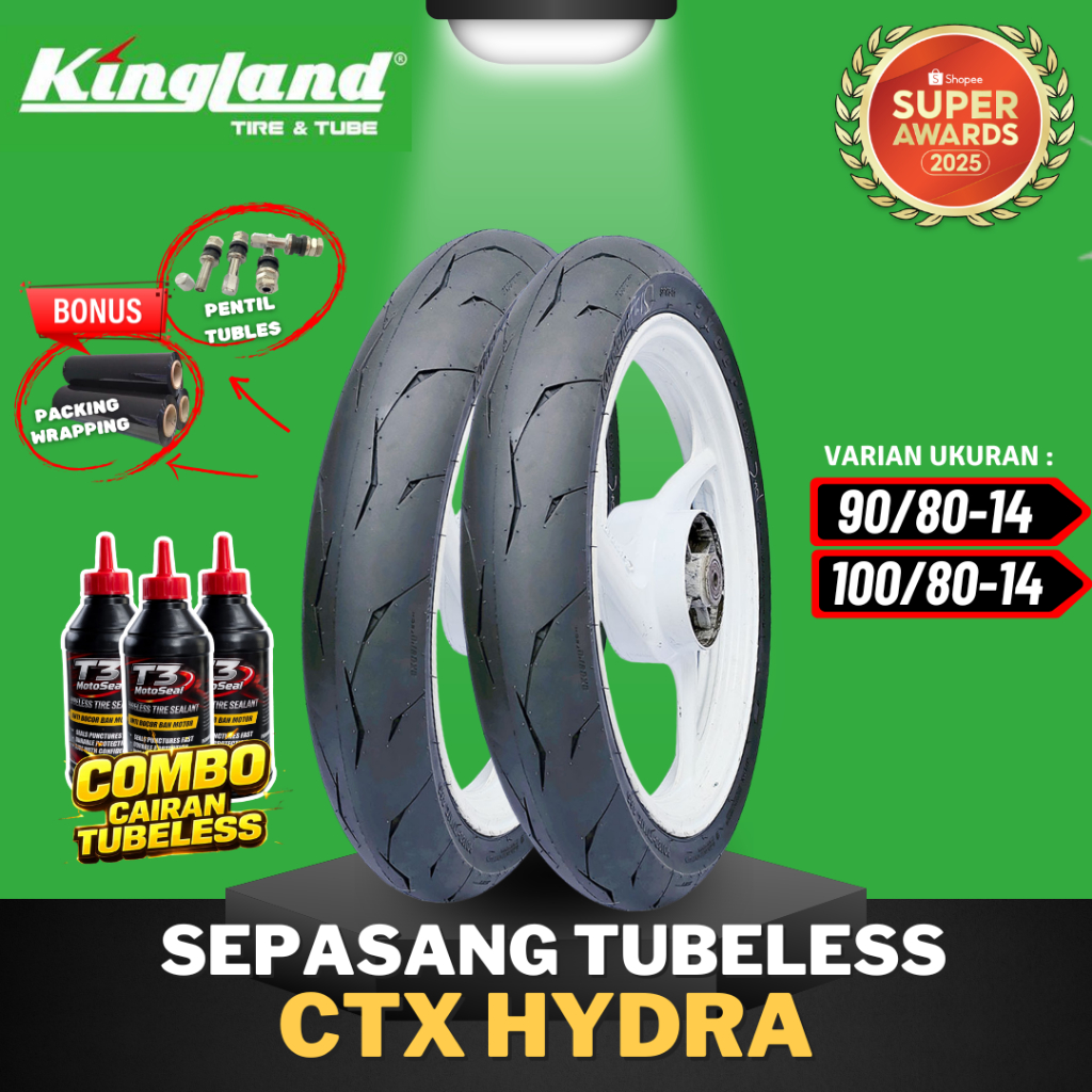 [SEPASANG MURAH] BAN KINGLAND AXCERO CTX HYDRA ( 90/80-14 & 100/80-14 ) MEDIUM COMPOUND RING 14 / BA