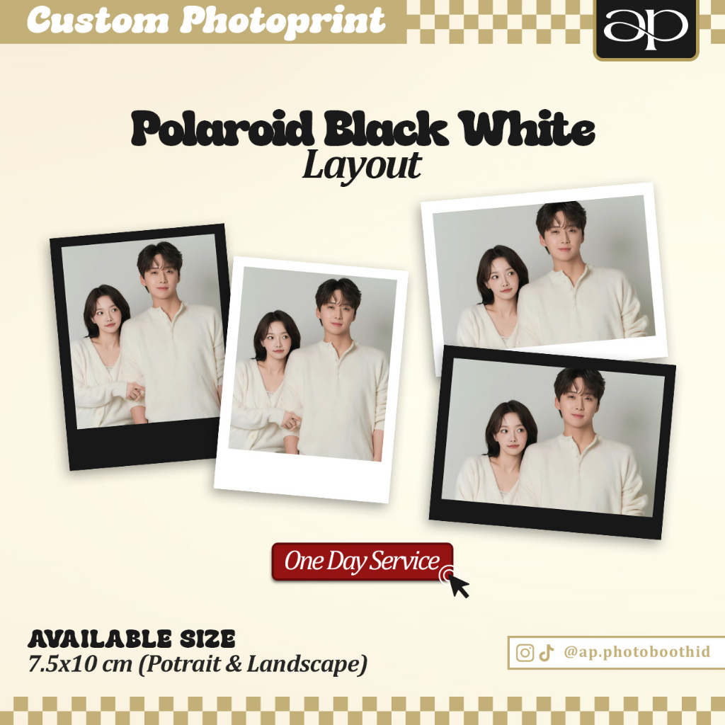 POLAROID CUSTOM - Cetak Print Foto Photobooth Photobox Template - Basic Black White