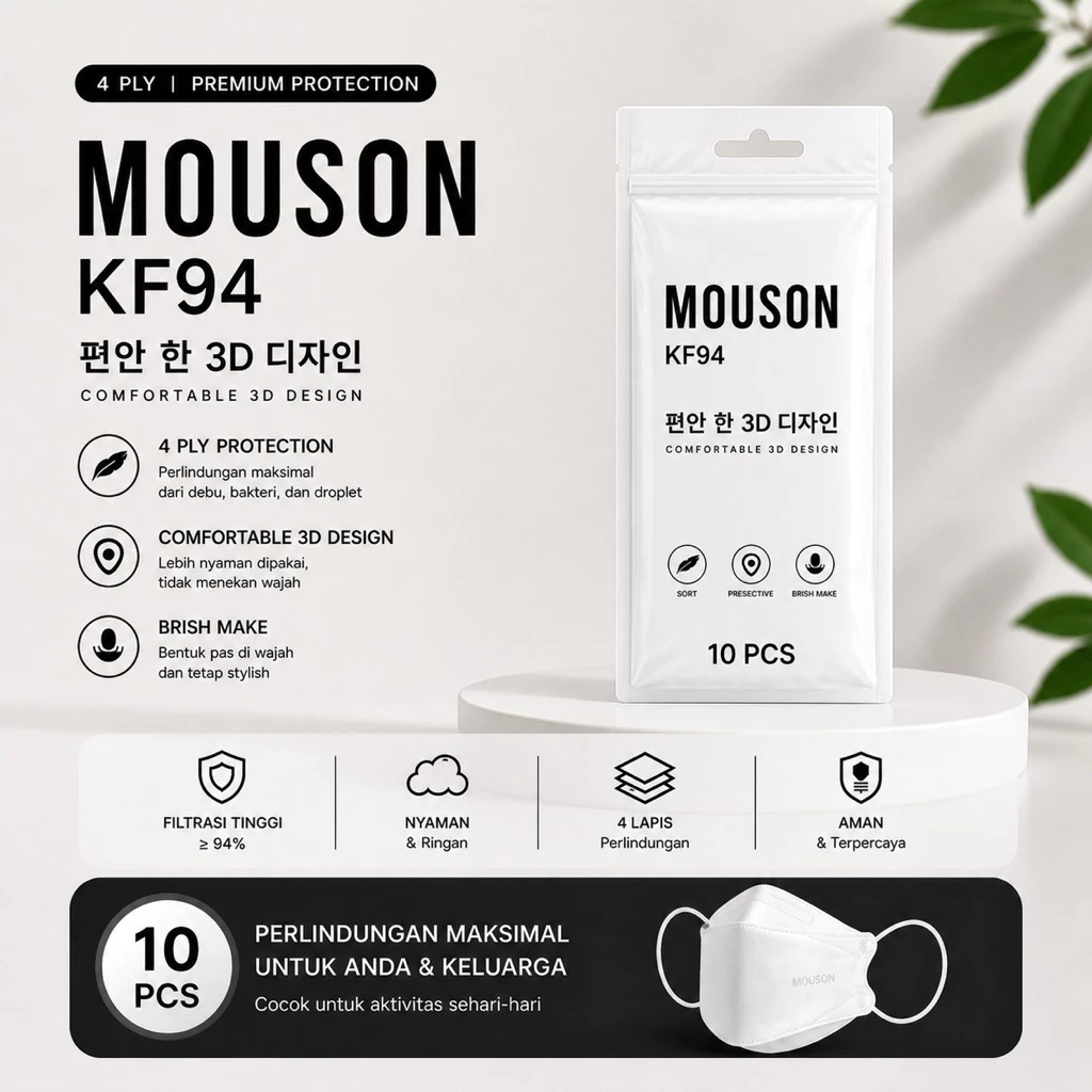KF94 Mouson Masker mulut isi 10pcs KF 94 4Ply Tebal Dewasa Import High Quality Idol K-POP KPOP Fashi