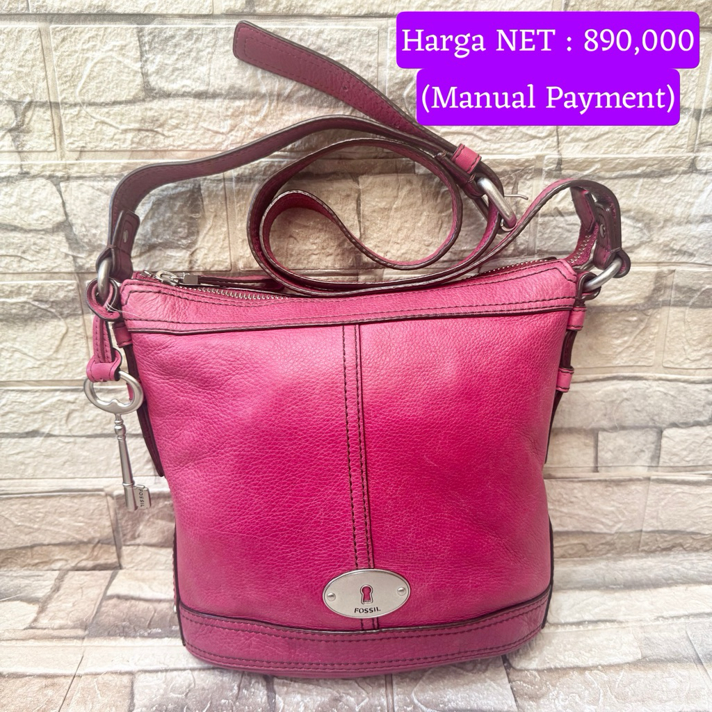 705# NET-Preloved Fossil maddox Bucket Crossbody Pink