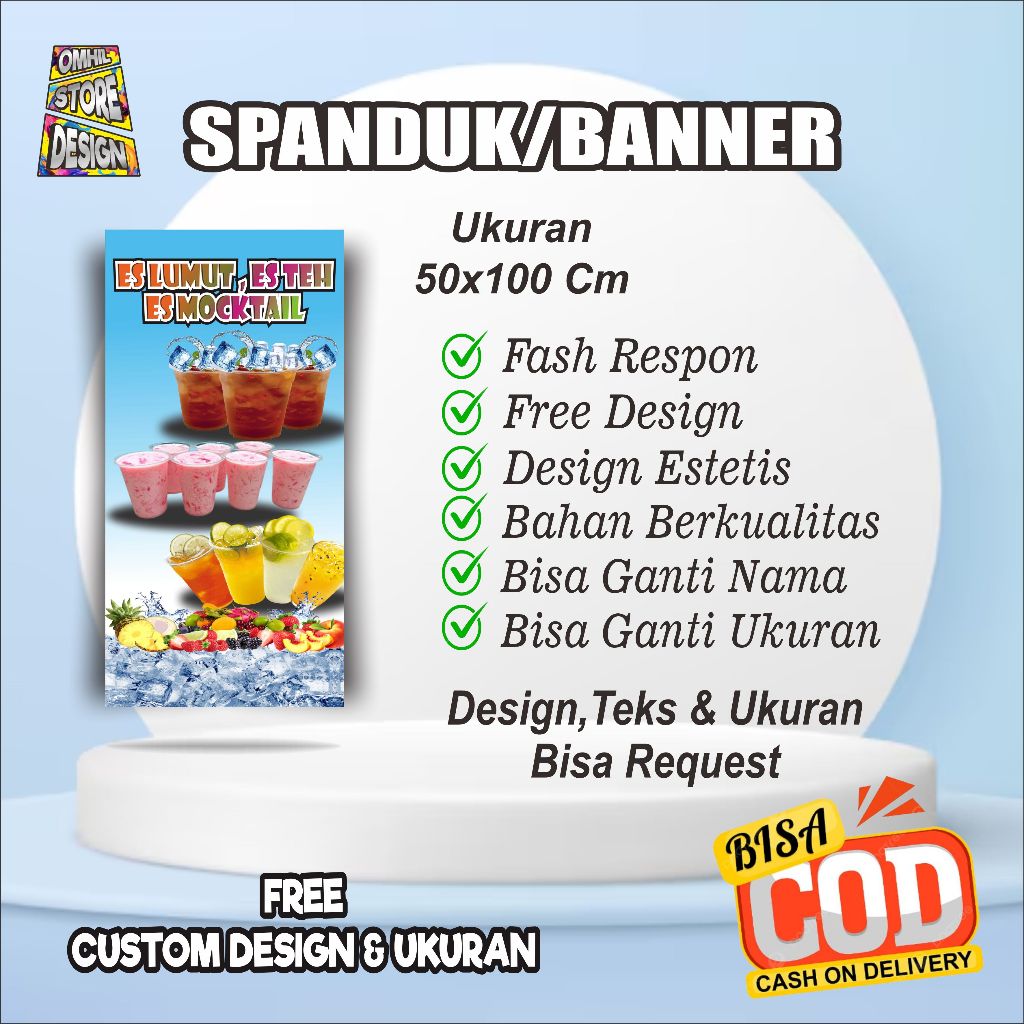 Banner Spanduk Es Lumut,Es Teh & Es Mocktail Custom 50x100 Cm