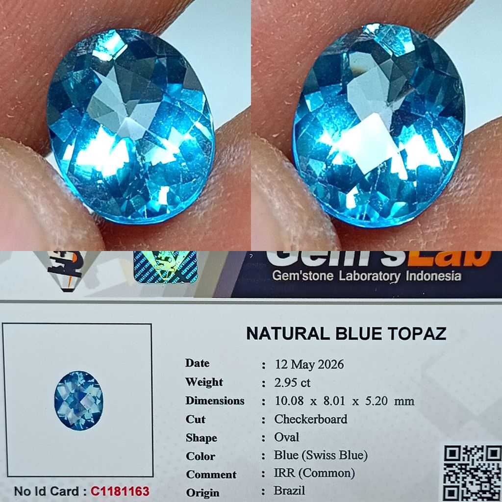 NATURAL PERMATA BLUE TOPAZ SWISS ASAL BRAZIL 2.95 CARAT CUTTING CHECKERBOARD GOOD LUSTER EYE CLEAN M