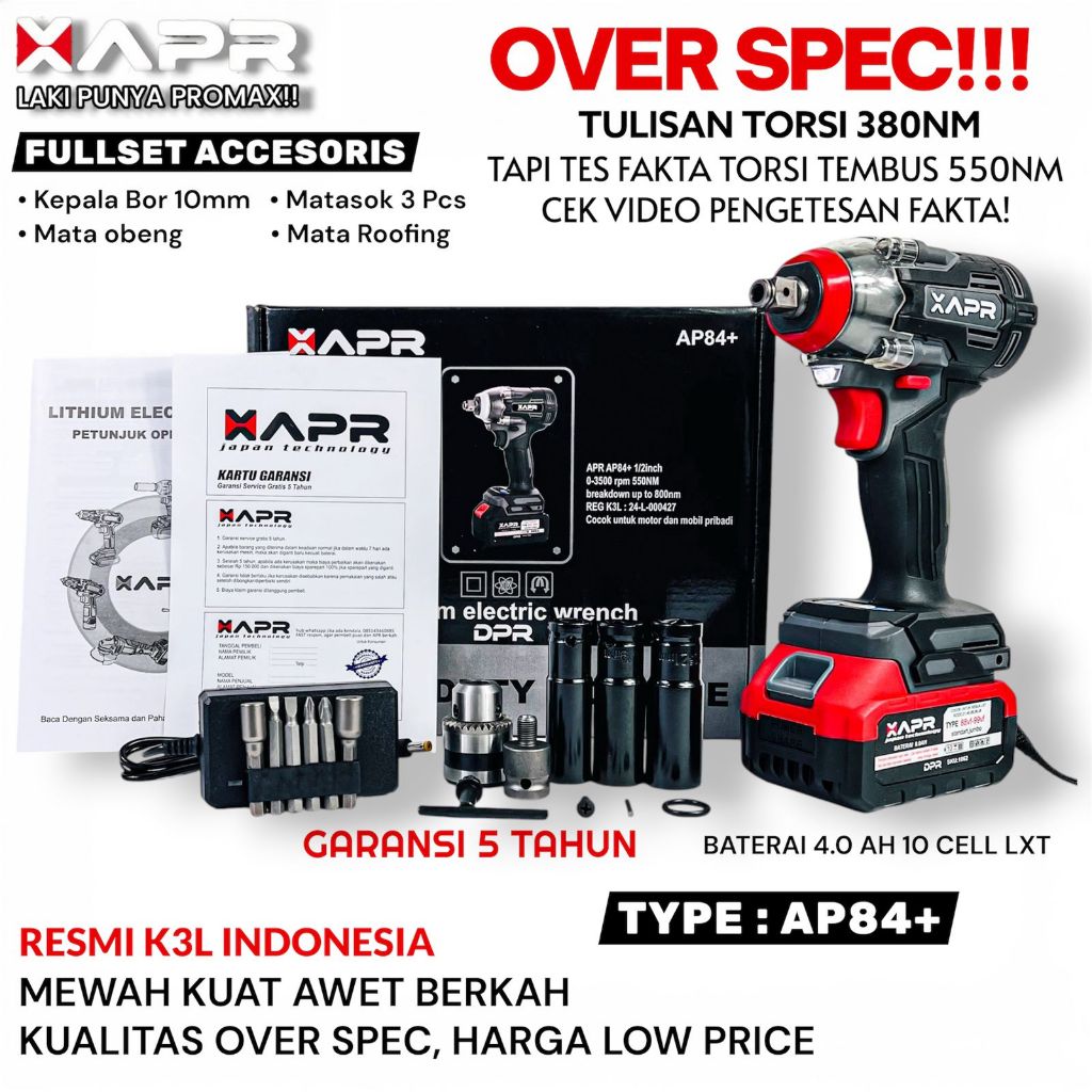 APR Impact Wrench Cordless Bor buka baut kendaraan pembuka baut mobil motor cvt