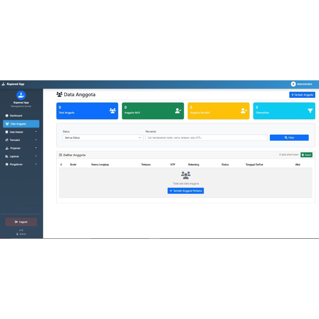 (Source Code) Aplikasi Koperasi Simpan Pinjam Multi User Multi Role