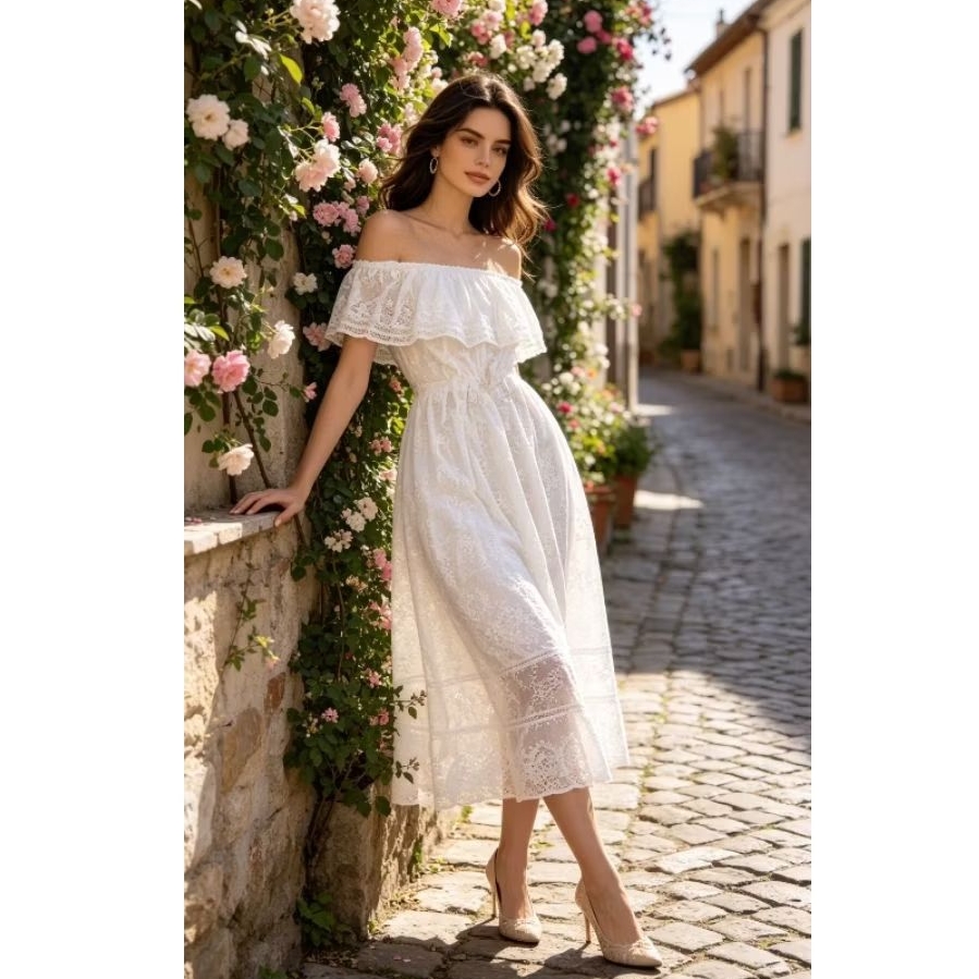 Women's Dress / One Shoulder Dress Casual Putih Lace Dress Baju Pantai Beachwear Bali Impor D0357
