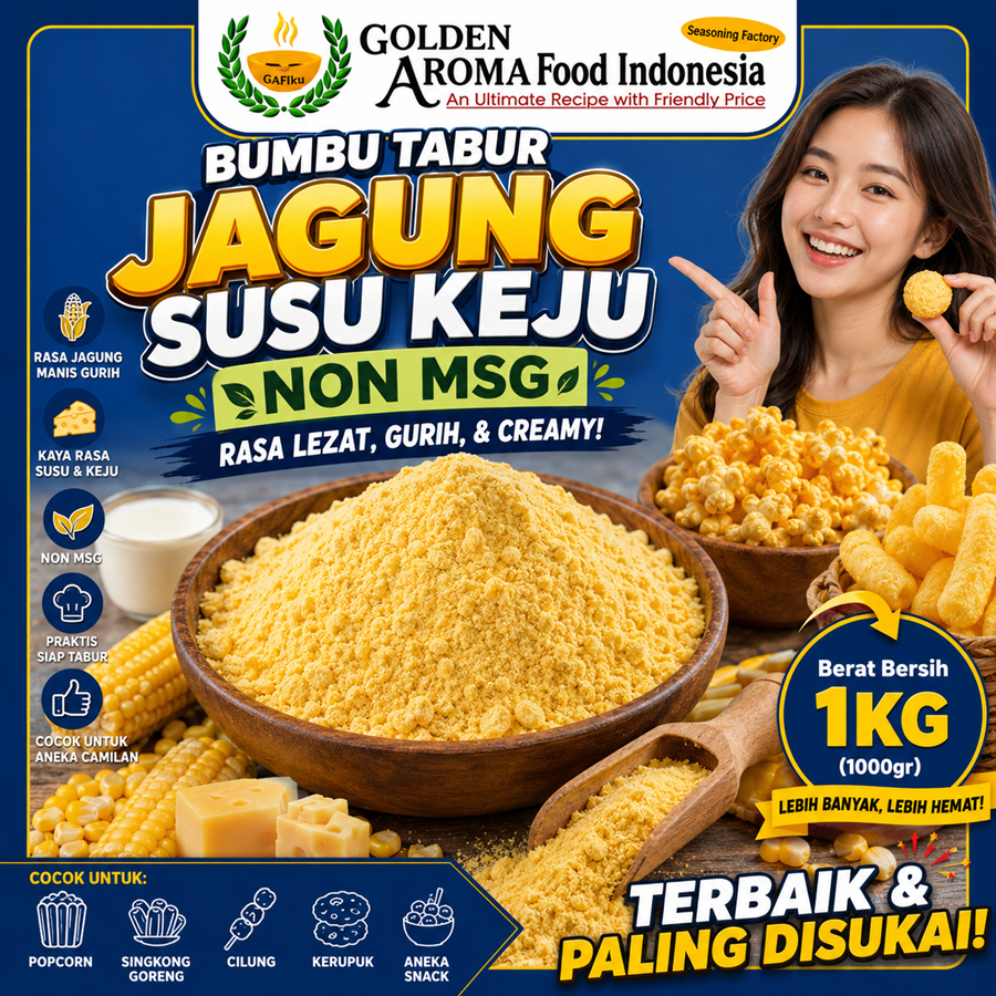 BUMBU TABUR JAGUNG SUSU KEJU NON MSG 1 KG FOOD GRADE 1Kg Bubuk Bumbu Singkong Cilung Kerupuk Popcorn
