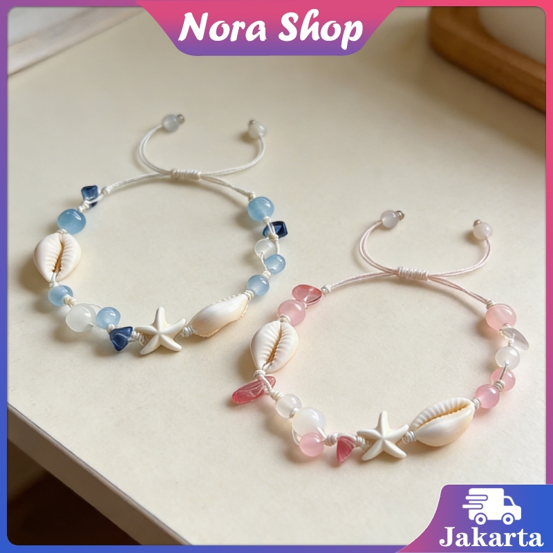 Gelang Kerang & Starfish / Batu Alam Kerang Gelang Liontin Anyaman / Kerang Laut Tali Anyam Adjustab