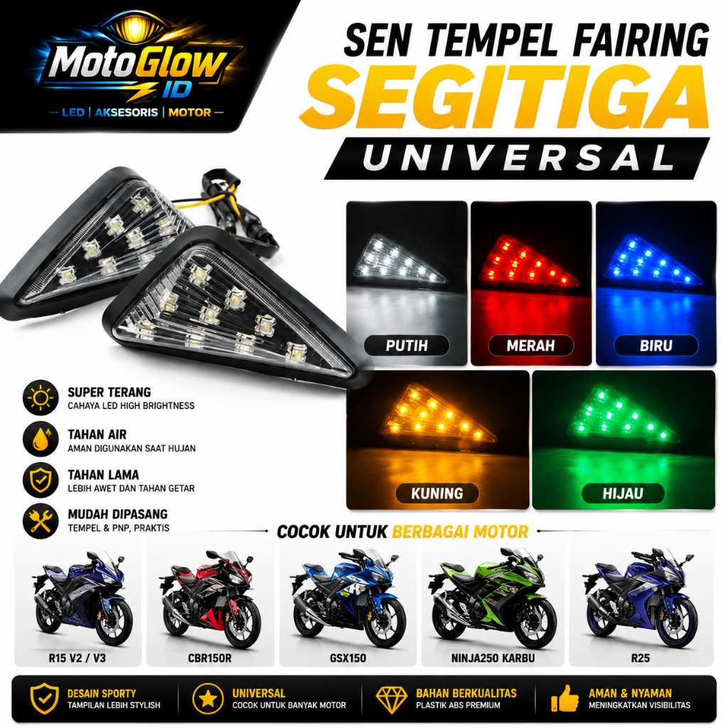 Sen Tempel Fairing LED Segitiga Untuk R15 CBR GSX Ninja R25 Motor Sport Warna Lengkap