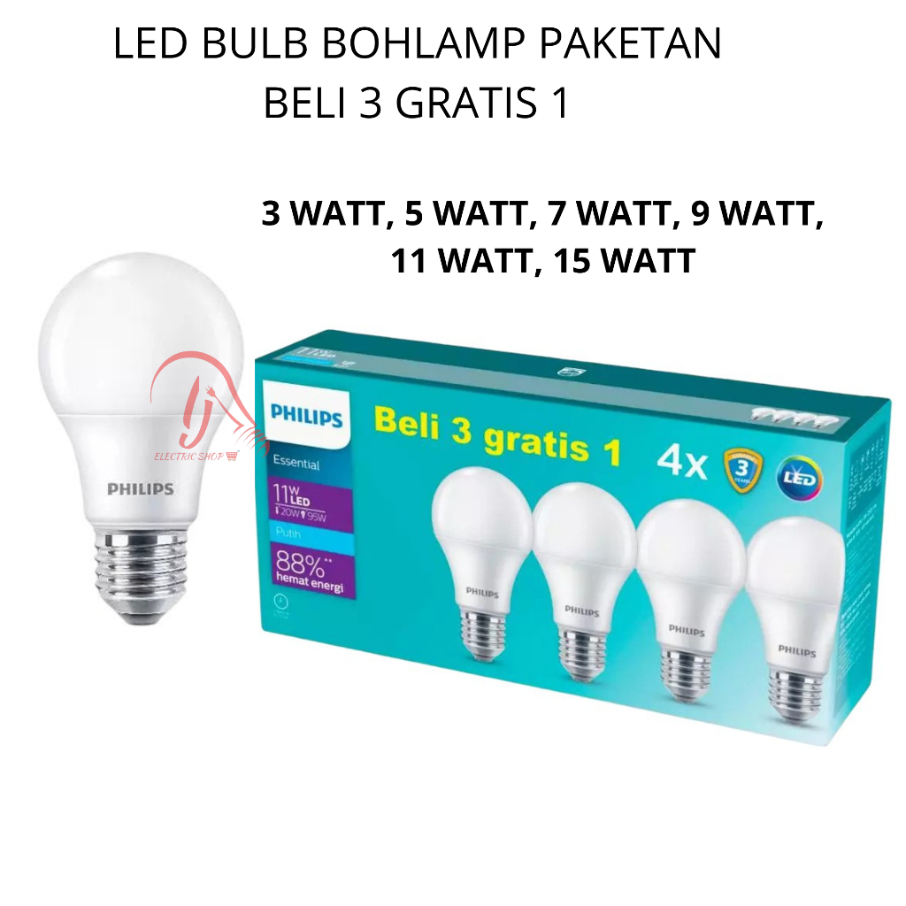PHILIPS ESSENTIAL PAKET LED BULB 5W 7W 9W 11W LAMPU LED BULB BOHLAMP PHILIPS ESSENTIAL BELI 3 GRATIS