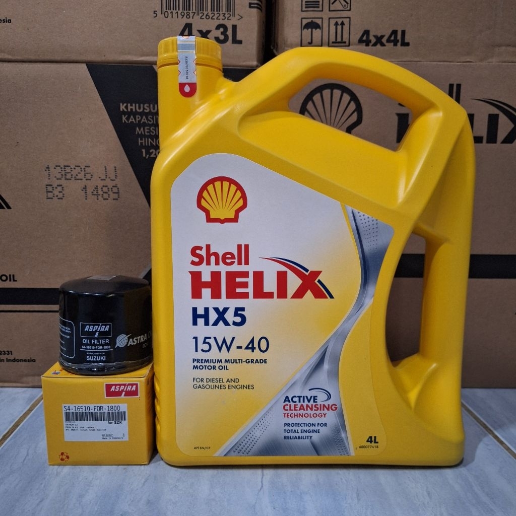 paket oli Shell HX5 15W-40 4 Liter dan filter oli mobil SUZUKI Karimun, spresso, ertiga, XL7, carry,
