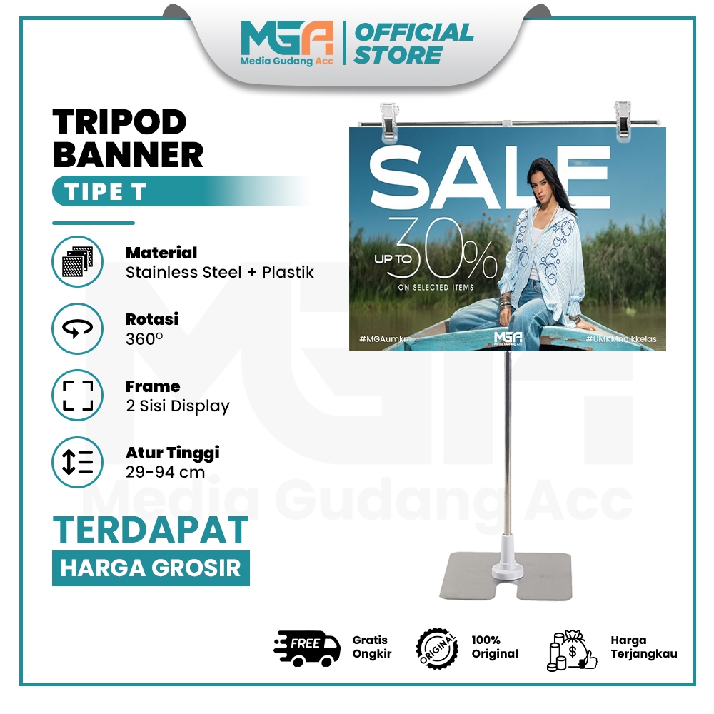 Tripod Banner T Meja / Stand Banner Display Meja / Standing Poster Jepit