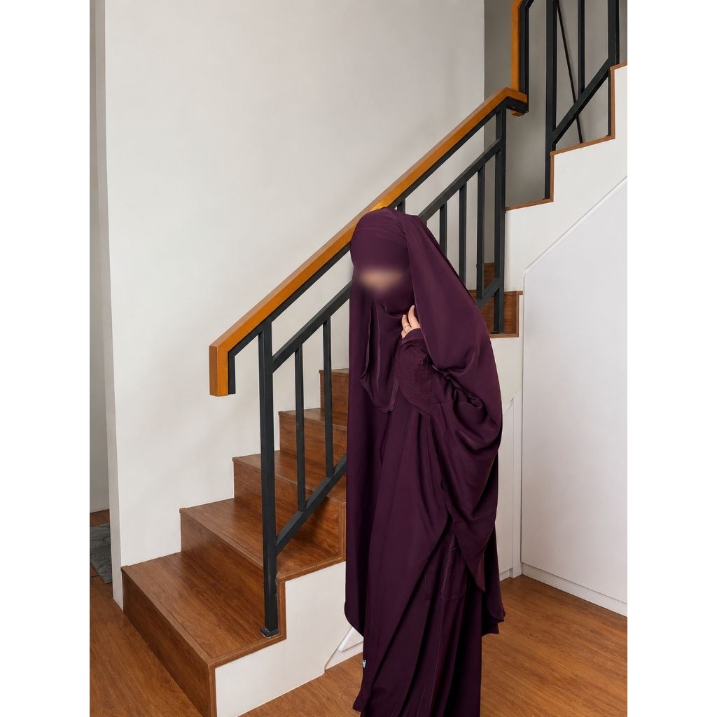 HOUKU - set gamis FK, Bayt Series (warna Burgundy) bahan Marina Silk anti UV Free Cadar Tali