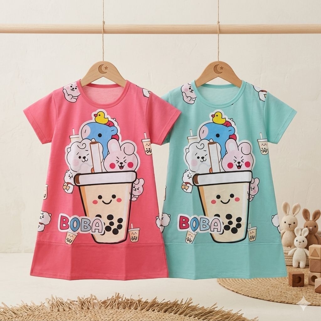 DASTER ANAK PEREMPUAN DEDINA 4/8 FULL PRINT BOBA BT