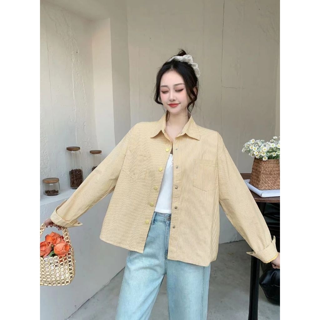 B3183 HBT / KEMEJA OVERSIZE / KEMEJA HBT SALUR / KEMEJA KMHBT KANTONG DUA / KEMEJA WANITA / KEMEJA H