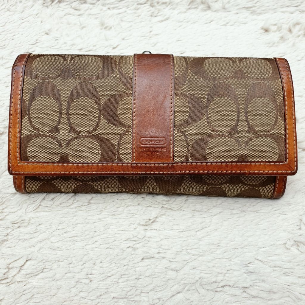 Dompet Coach Panjang Model Unik Kanvas Mix Kulit Asli