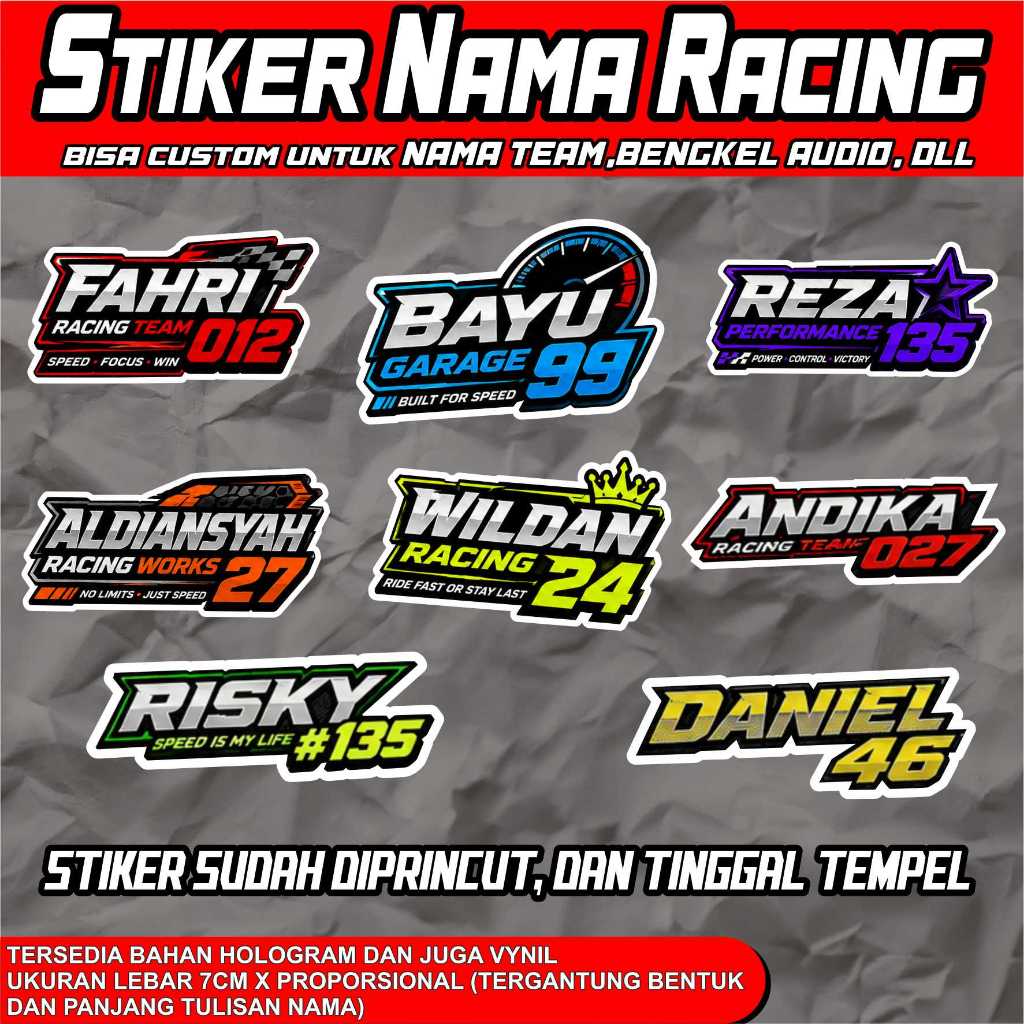 Stiker Racing Custom Nama Nomor Motor Mobil Hologram Princut / Stiker Nama Racing Hologram Custom/ S