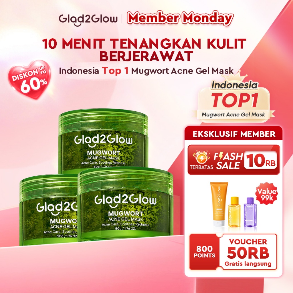 [100g NEW SIZE LAUNCH]Glad2Glow Advanced Mugwort Acne Gel Mask 50g/100g Masker Wajah Masker Komedo d