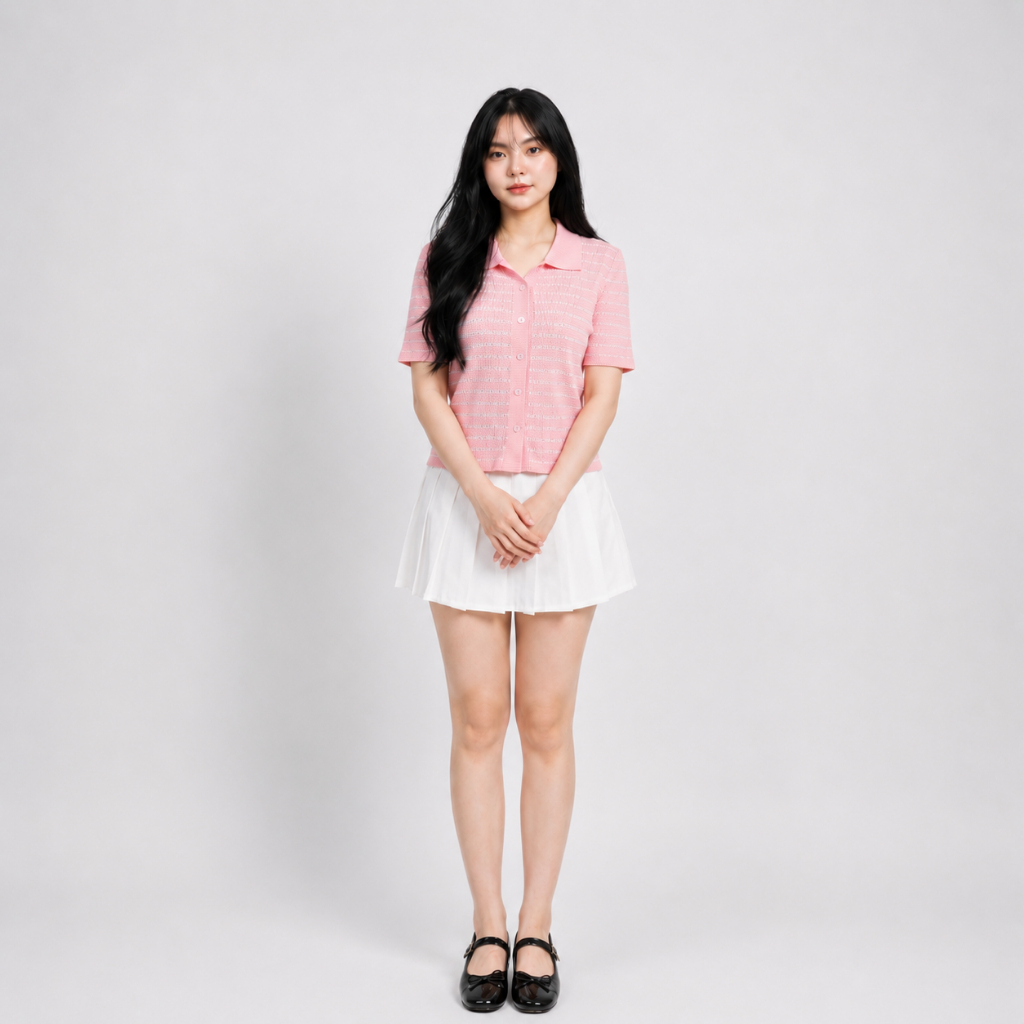 Camicia Top Baju Rajut Wanita Korean Shirt |Atasan Polo Rajut Cewek Strip Kemeja Premium