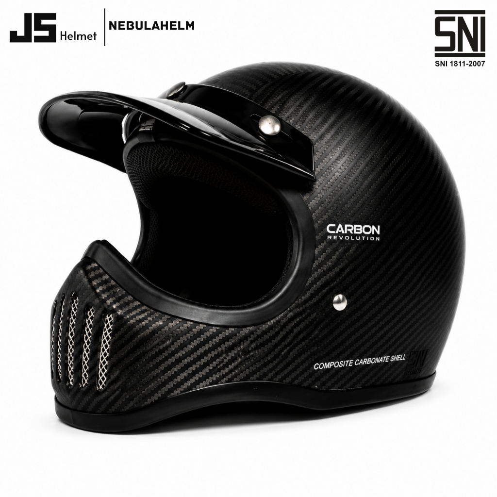 Helm Full Face JS CAKIL CARBON SNI/Helm Sport/Helm Cross/Helm Keren/Helm Pria/Helm Cowok