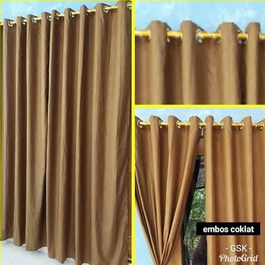 [ 2 pcs ] Gorden Coklat susu / coksu ukuran  100x230 cm smokering polos emboss kordeng jendela atau 