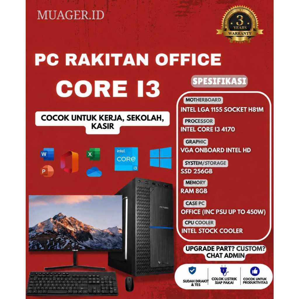 PC Rakitan Core i3 i5 i7 GEN 4 Paket Office Lengkap CPU Intel Admin Online Shop Editing Desain