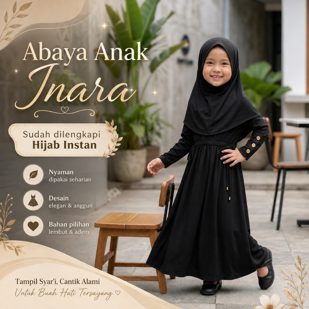 ZOTO KIDS - Abaya Anak Perempuan Inara Bahan Jersey Premium Adem Lembut Set Hijab - Abaya Anak Perem