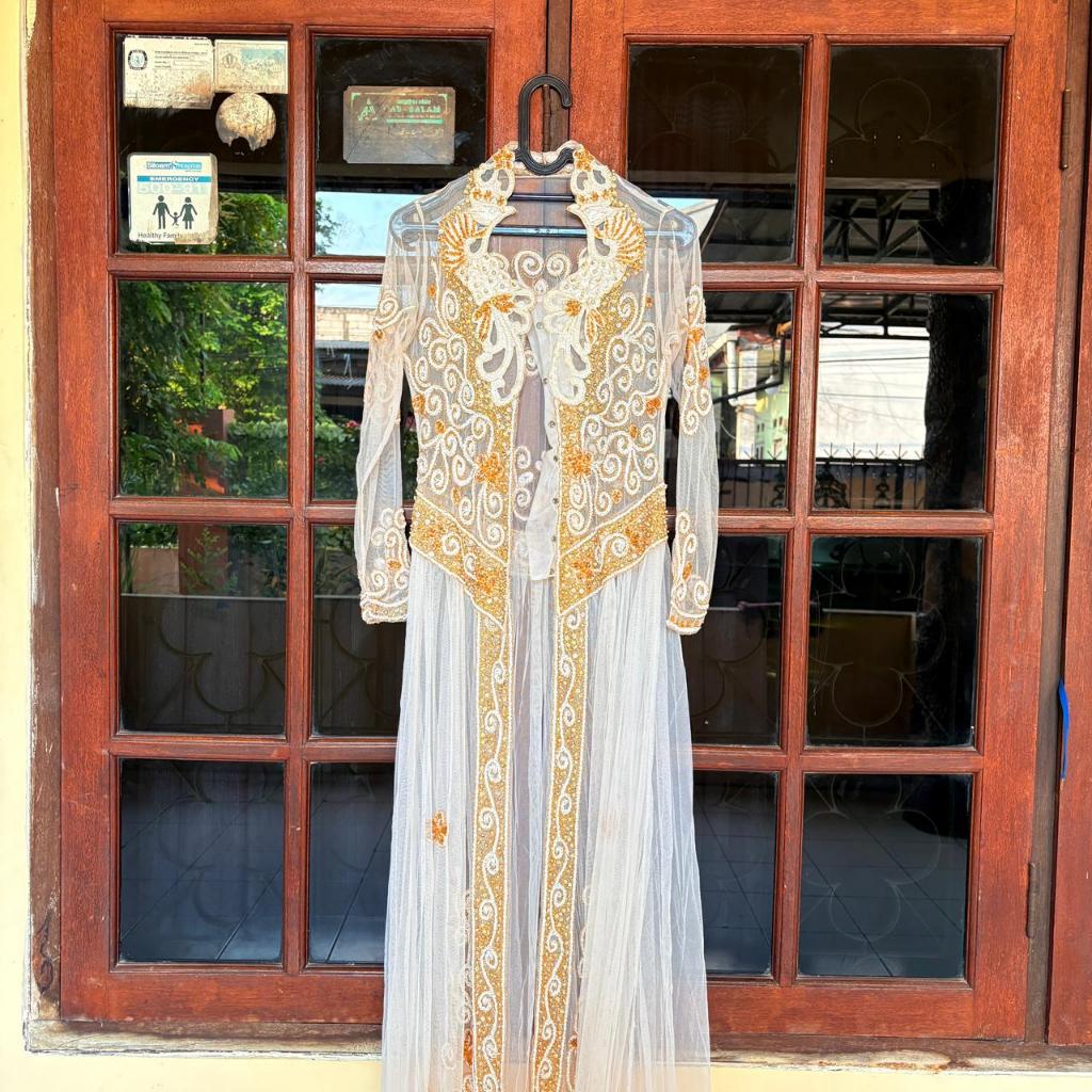 Kebaya Pengantin Putih Gold Mewah Full Payet & Tulle Panjang | Kebaya Wedding Modern | PRELOVED